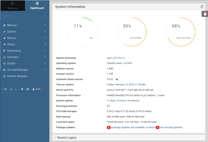 WEBMIN DASHBOARD